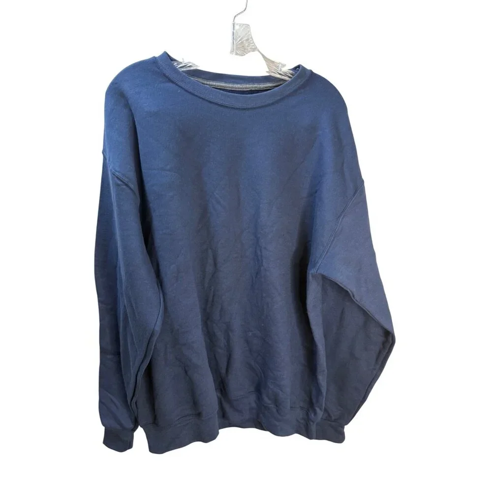 Fruit Of The Loom Navy Blue Crewneck Sweatshirt L Cotton Blend Pullover Unisex C